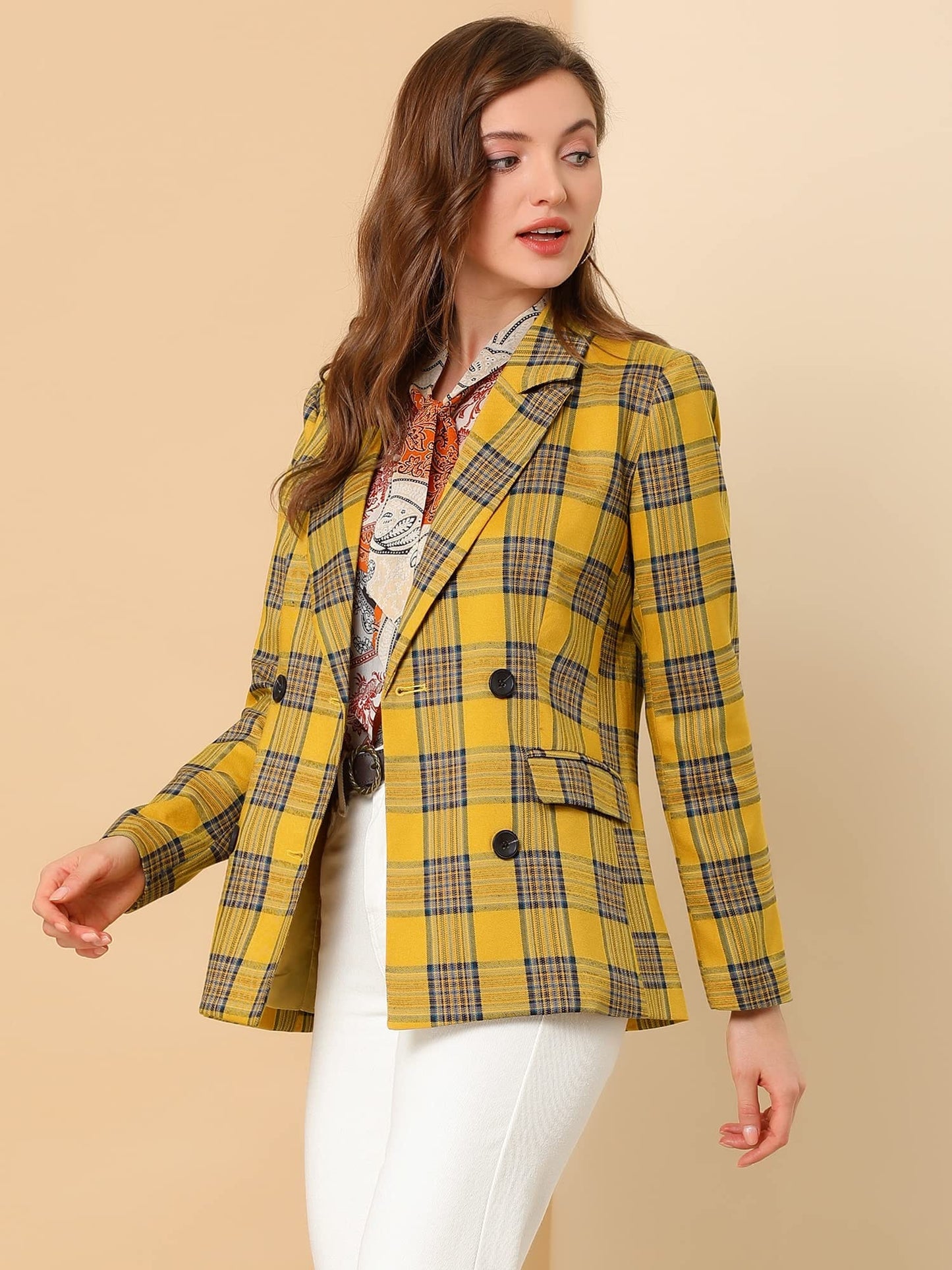 Allegra K Women's Notched Lapel Double Breasted Work Formal Blazer Jacket - Xpressa