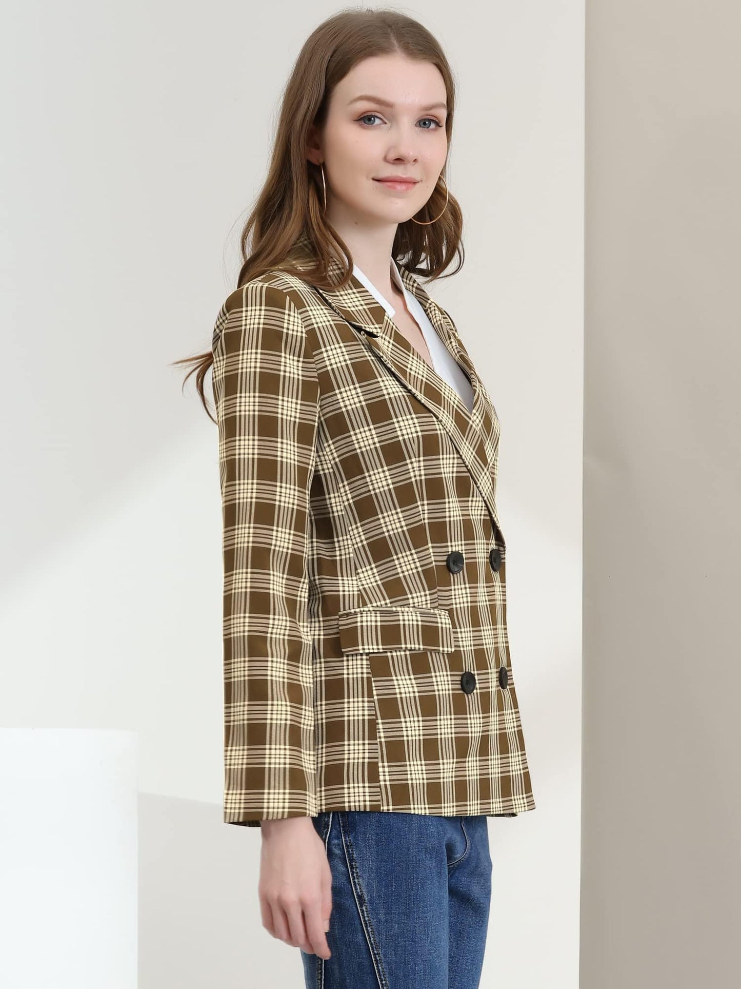 Allegra K Women's Notched Lapel Double Breasted Work Formal Blazer Jacket - Xpressa