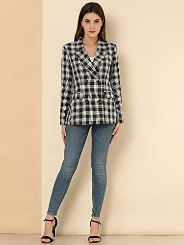 Allegra K Women's Notched Lapel Double Breasted Work Formal Blazer Jacket - Xpressa