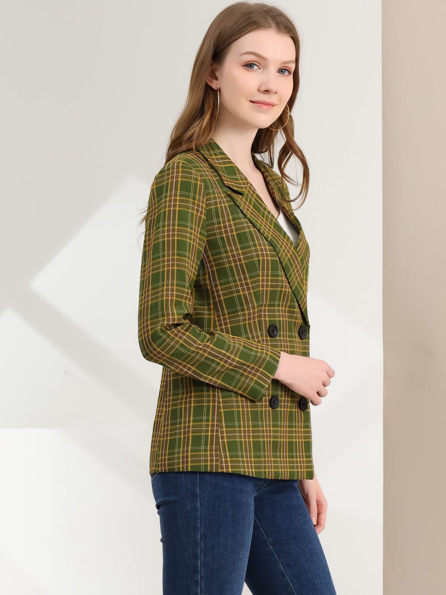 Allegra K Women's Notched Lapel Double Breasted Work Formal Blazer Jacket - Xpressa