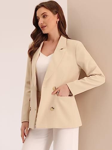 Allegra K Women's Notched Lapel Double Breasted Work Formal Blazer Jacket - Xpressa
