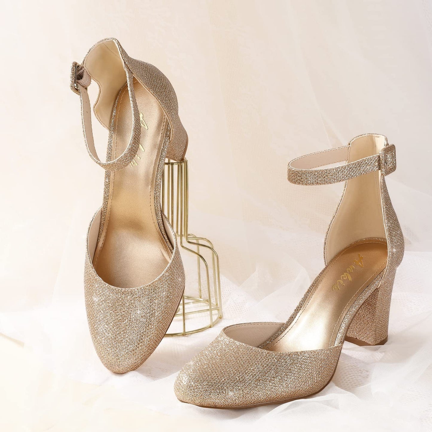 Ankis Closed Toe Heels for Women - Black Nude White Silver Gold Womens Heels Closed Round Toe Chunky Block Pumps Shoes, 3 Inch - Xpressa