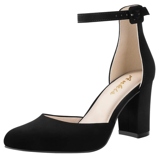 Ankis Closed Toe Heels for Women - Black Nude White Silver Gold Womens Heels Closed Round Toe Chunky Block Pumps Shoes, 3 Inch - Xpressa
