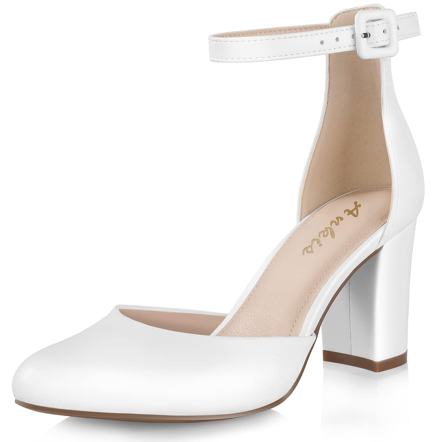 Ankis Closed Toe Heels for Women - Black Nude White Silver Gold Womens Heels Closed Round Toe Chunky Block Pumps Shoes, 3 Inch - Xpressa