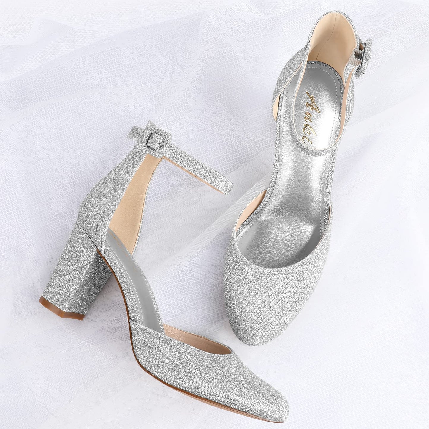 Ankis Closed Toe Heels for Women - Black Nude White Silver Gold Womens Heels Closed Round Toe Chunky Block Pumps Shoes, 3 Inch - Xpressa