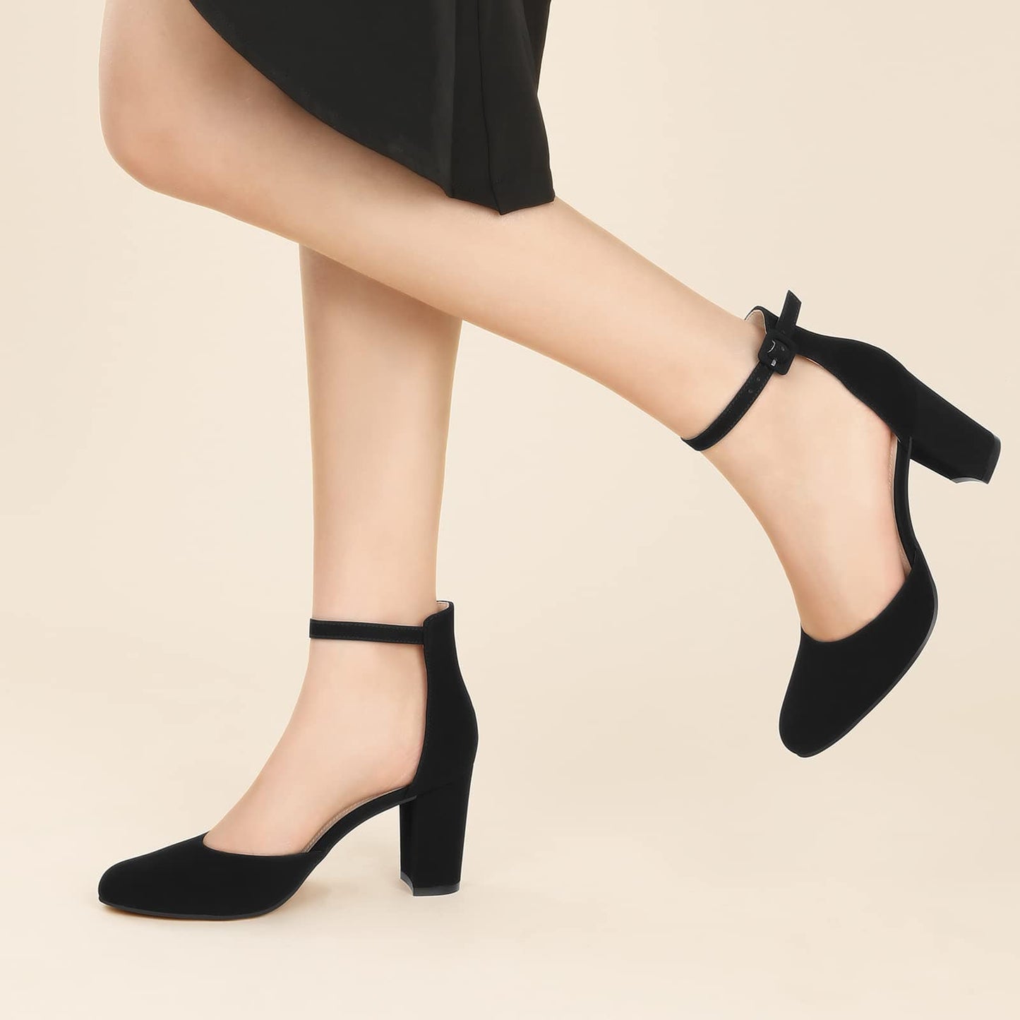 Ankis Closed Toe Heels for Women - Black Nude White Silver Gold Womens Heels Closed Round Toe Chunky Block Pumps Shoes, 3 Inch - Xpressa
