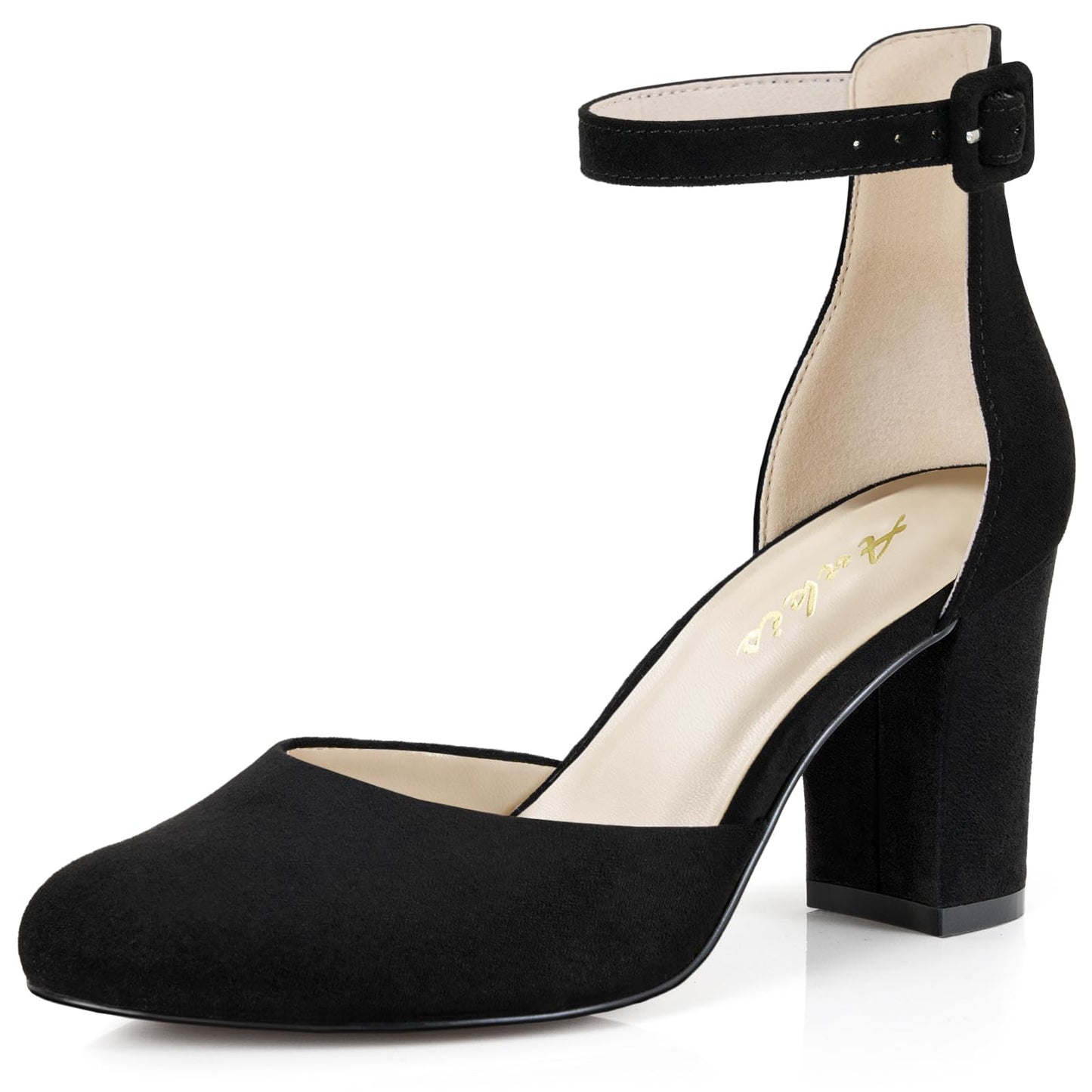 Ankis Closed Toe Heels for Women - Black Nude White Silver Gold Womens Heels Closed Round Toe Chunky Block Pumps Shoes, 3 Inch - Xpressa