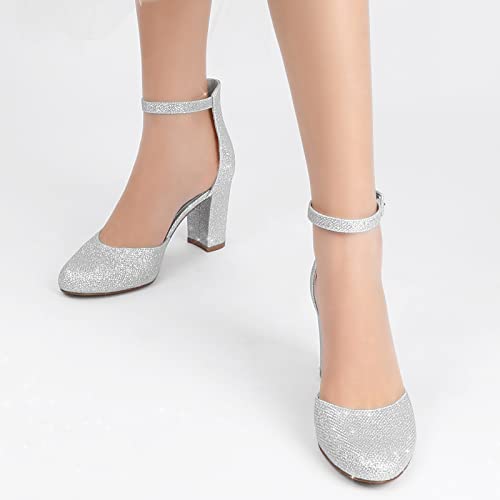 Ankis Closed Toe Heels for Women - Black Nude White Silver Gold Womens Heels Closed Round Toe Chunky Block Pumps Shoes, 3 Inch - Xpressa