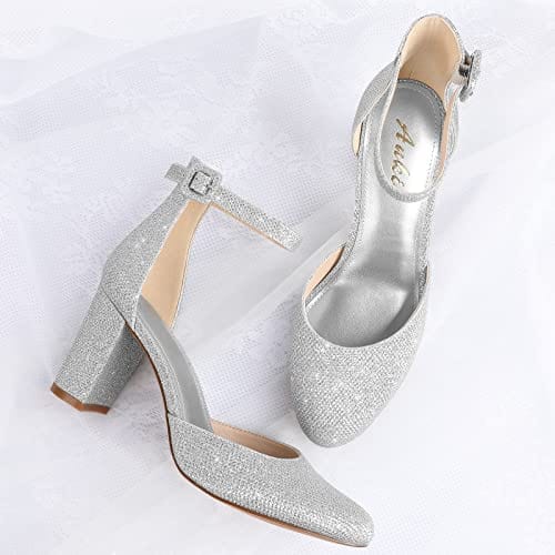 Ankis Closed Toe Heels for Women - Black Nude White Silver Gold Womens Heels Closed Round Toe Chunky Block Pumps Shoes, 3 Inch - Xpressa