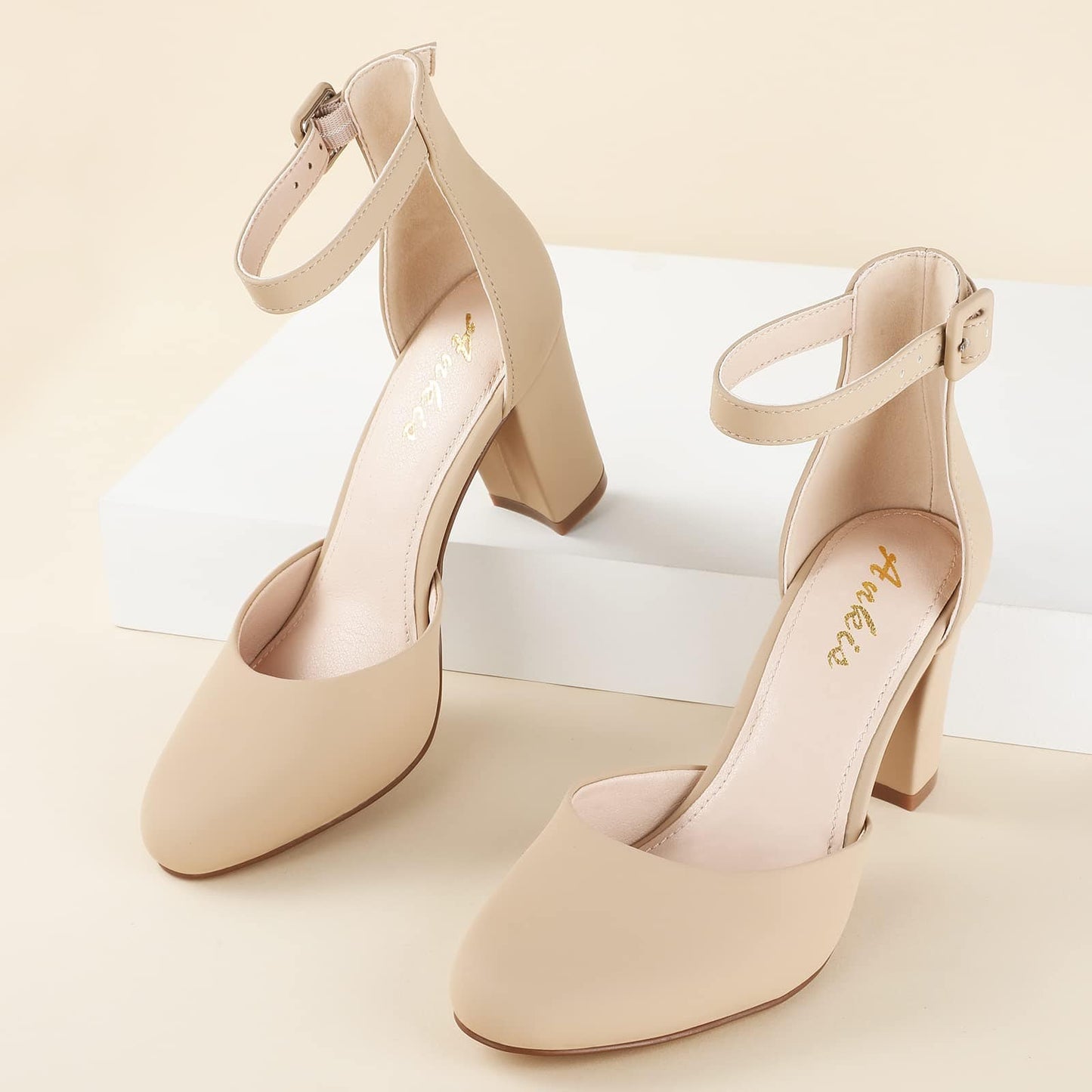 Ankis Closed Toe Heels for Women - Black Nude White Silver Gold Womens Heels Closed Round Toe Chunky Block Pumps Shoes, 3 Inch - Xpressa