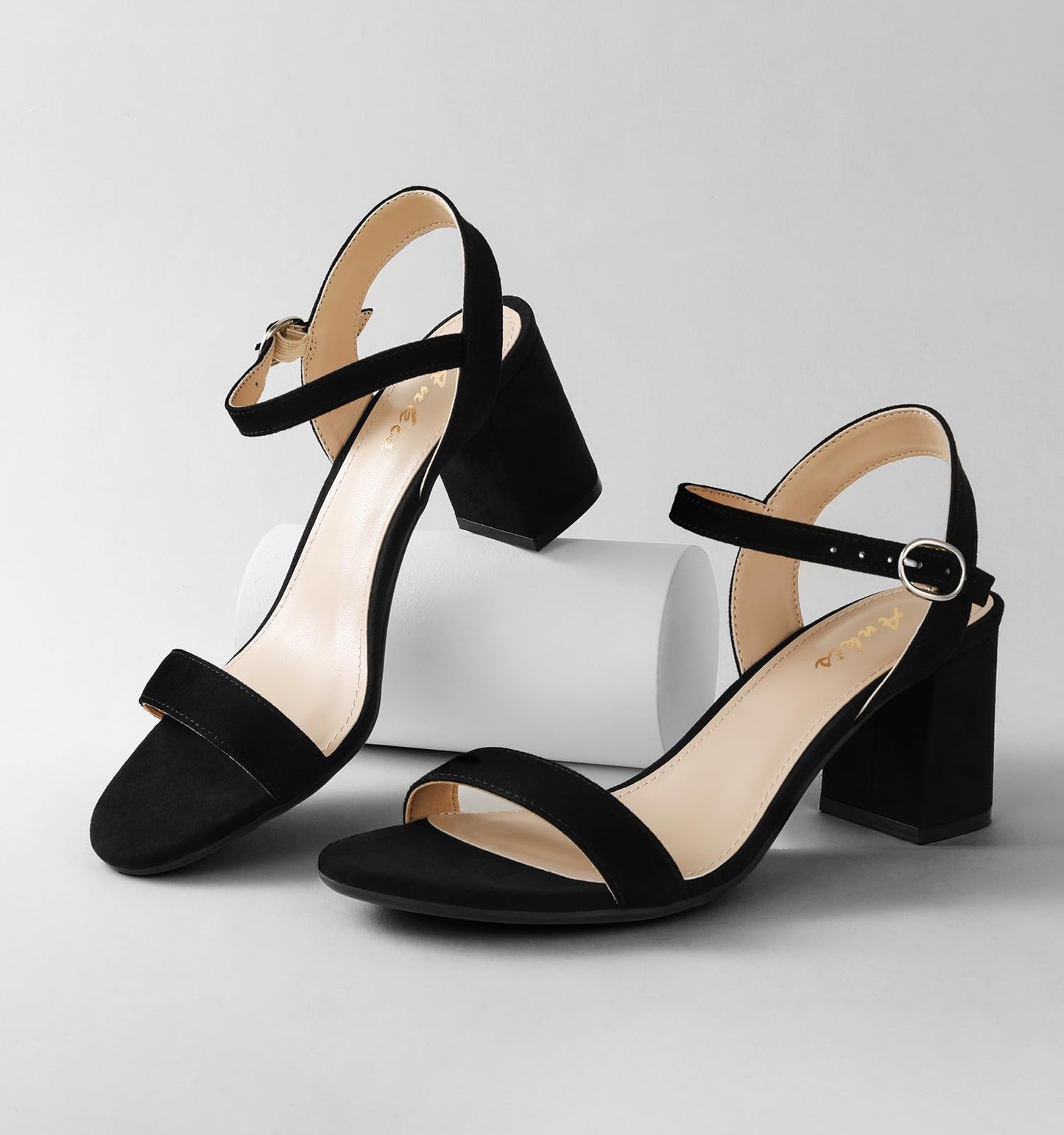 Ankis Nude Black Heels, 2.5'' Block Chunky White Clear Silver Heel Dressy Open Toe Heels For Women Ankle Strap Low Short Thick Strappy Dress Comfortable Sandal Casual Party Wedding Event Summer Shoes - Xpressa