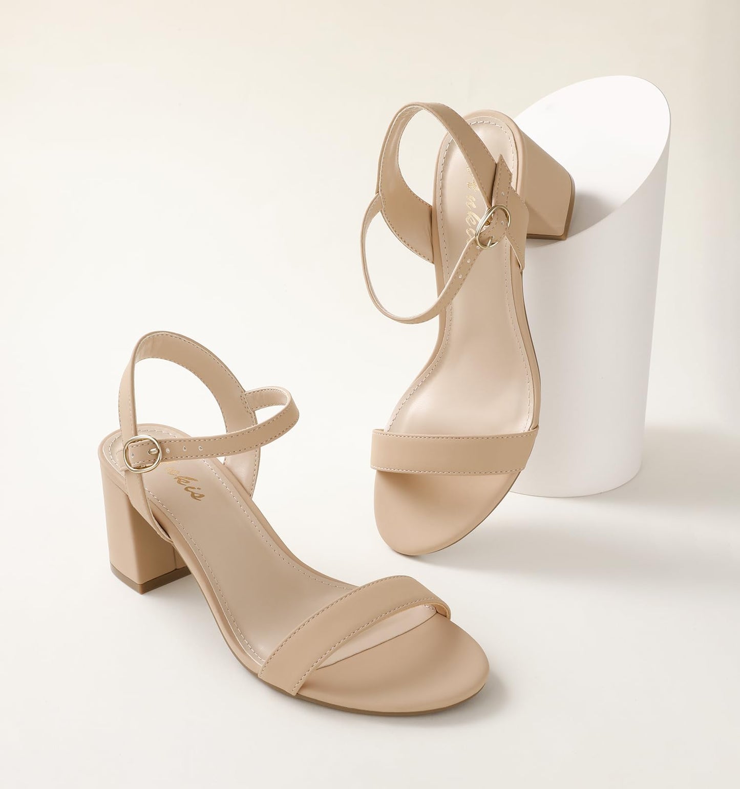 Ankis Nude Black Heels, 2.5'' Block Chunky White Clear Silver Heel Dressy Open Toe Heels For Women Ankle Strap Low Short Thick Strappy Dress Comfortable Sandal Casual Party Wedding Event Summer Shoes - Xpressa
