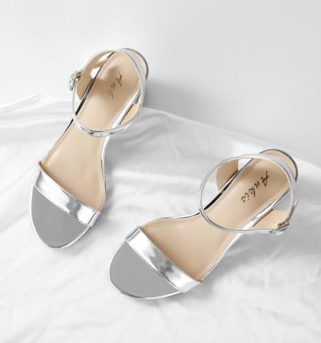 Ankis Nude Black Heels, 2.5'' Block Chunky White Clear Silver Heel Dressy Open Toe Heels For Women Ankle Strap Low Short Thick Strappy Dress Comfortable Sandal Casual Party Wedding Event Summer Shoes - Xpressa