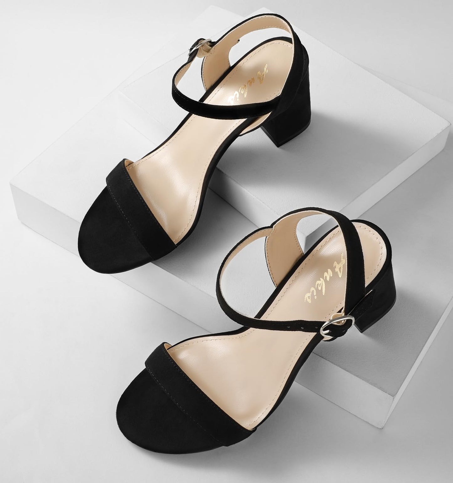 Ankis Nude Black Heels, 2.5'' Block Chunky White Clear Silver Heel Dressy Open Toe Heels For Women Ankle Strap Low Short Thick Strappy Dress Comfortable Sandal Casual Party Wedding Event Summer Shoes - Xpressa