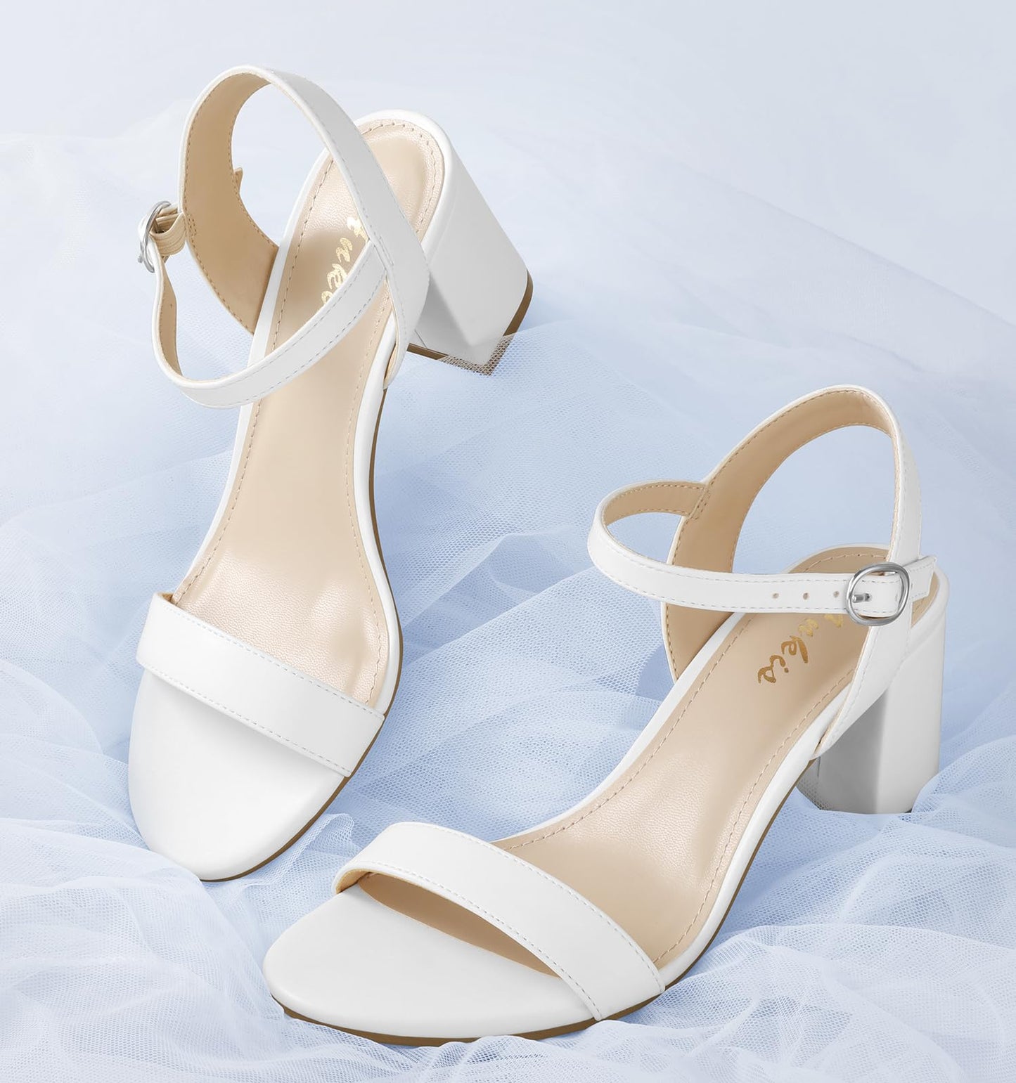 Ankis Nude Black Heels, 2.5'' Block Chunky White Clear Silver Heel Dressy Open Toe Heels For Women Ankle Strap Low Short Thick Strappy Dress Comfortable Sandal Casual Party Wedding Event Summer Shoes - Xpressa