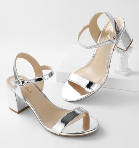 Ankis Nude Black Heels, 2.5'' Block Chunky White Clear Silver Heel Dressy Open Toe Heels For Women Ankle Strap Low Short Thick Strappy Dress Comfortable Sandal Casual Party Wedding Event Summer Shoes - Xpressa