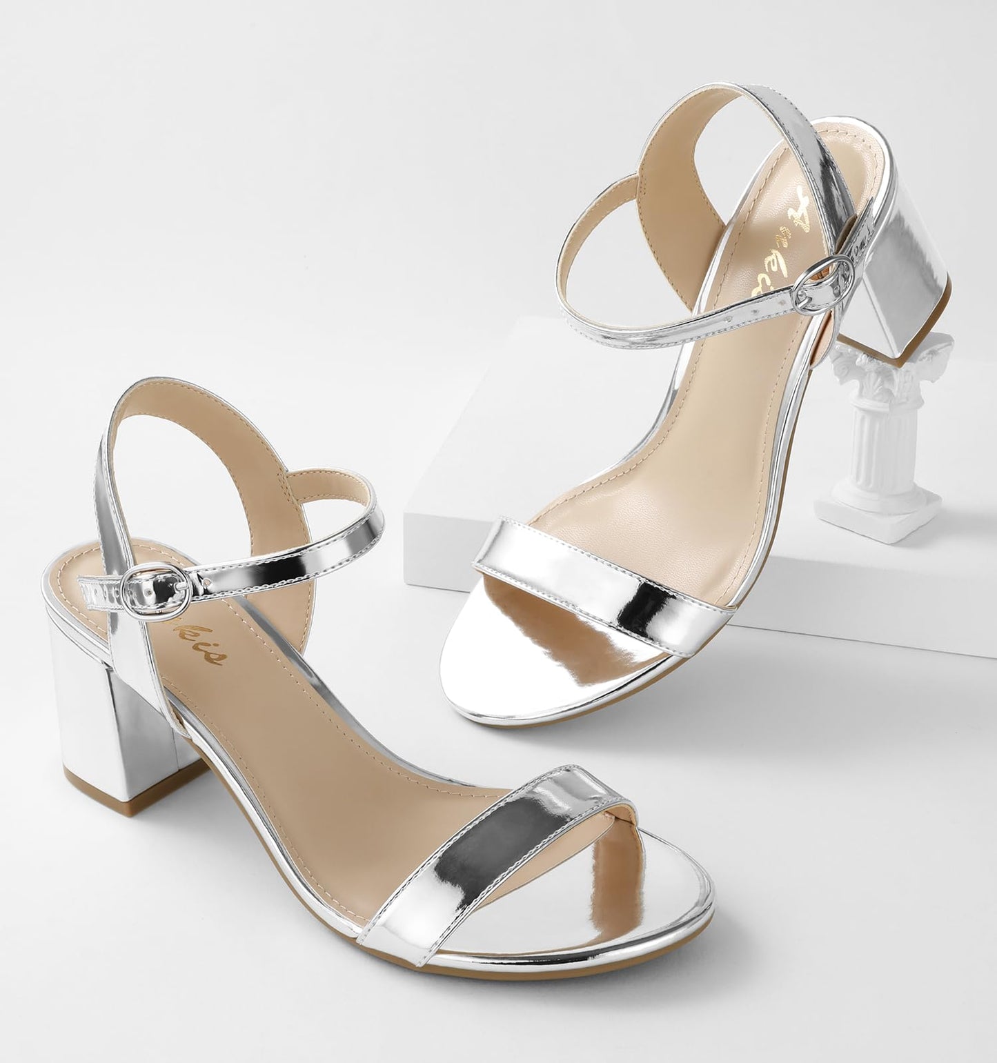 Ankis Nude Black Heels, 2.5'' Block Chunky White Clear Silver Heel Dressy Open Toe Heels For Women Ankle Strap Low Short Thick Strappy Dress Comfortable Sandal Casual Party Wedding Event Summer Shoes - Xpressa