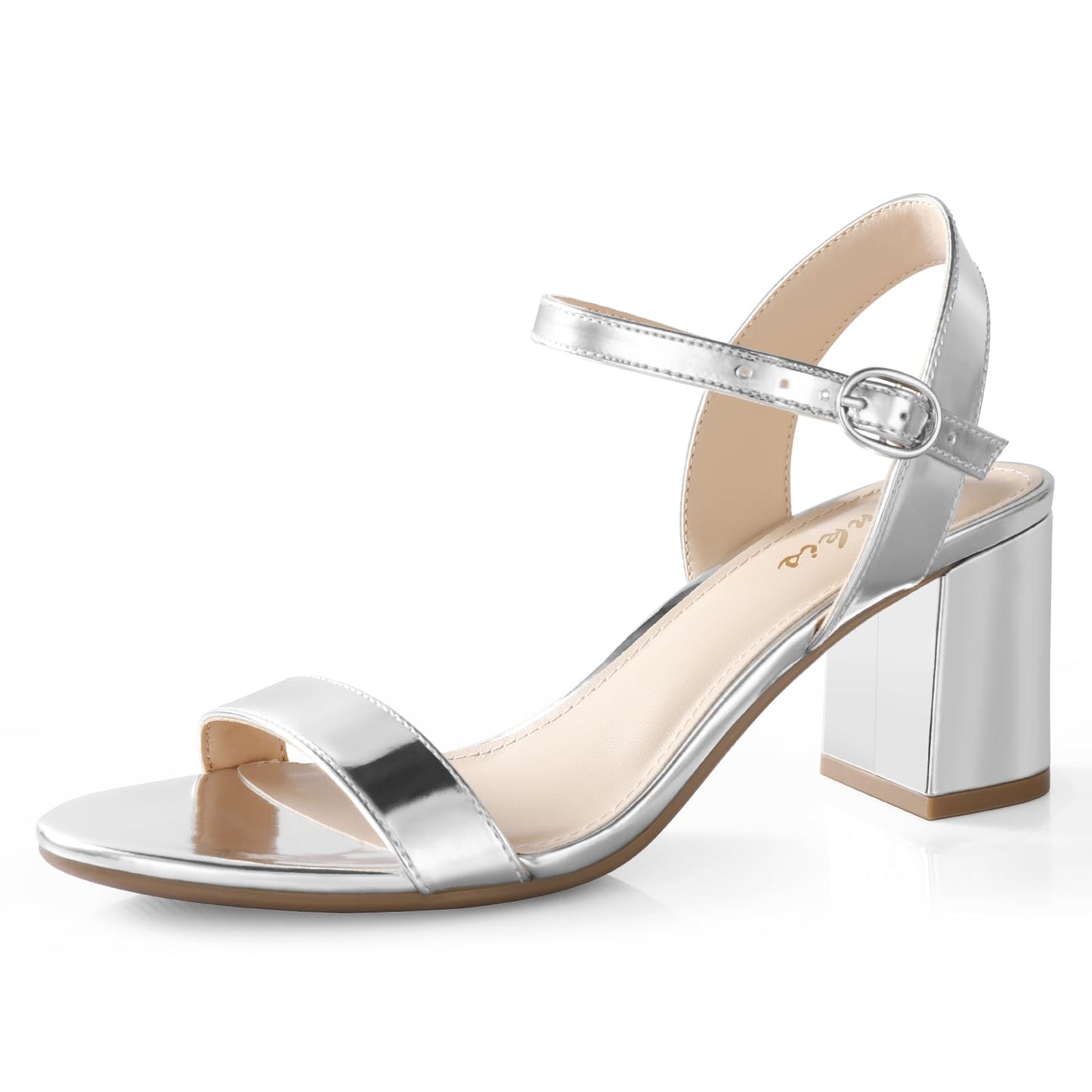 Ankis Nude Black Heels, 2.5'' Block Chunky White Clear Silver Heel Dressy Open Toe Heels For Women Ankle Strap Low Short Thick Strappy Dress Comfortable Sandal Casual Party Wedding Event Summer Shoes - Xpressa