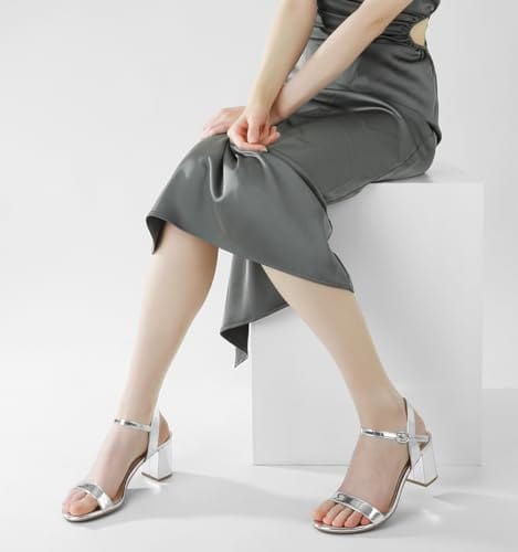Ankis Nude Black Heels, 2.5'' Block Chunky White Clear Silver Heel Dressy Open Toe Heels For Women Ankle Strap Low Short Thick Strappy Dress Comfortable Sandal Casual Party Wedding Event Summer Shoes - Xpressa