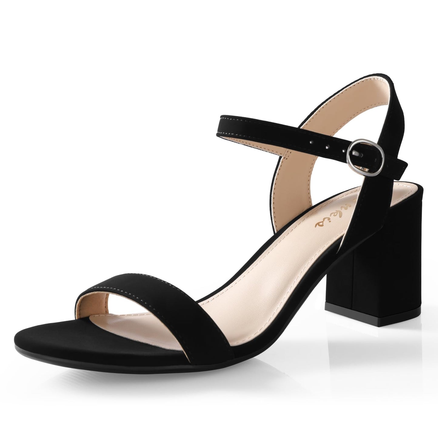 Ankis Nude Black Heels, 2.5'' Block Chunky White Clear Silver Heel Dressy Open Toe Heels For Women Ankle Strap Low Short Thick Strappy Dress Comfortable Sandal Casual Party Wedding Event Summer Shoes - Xpressa
