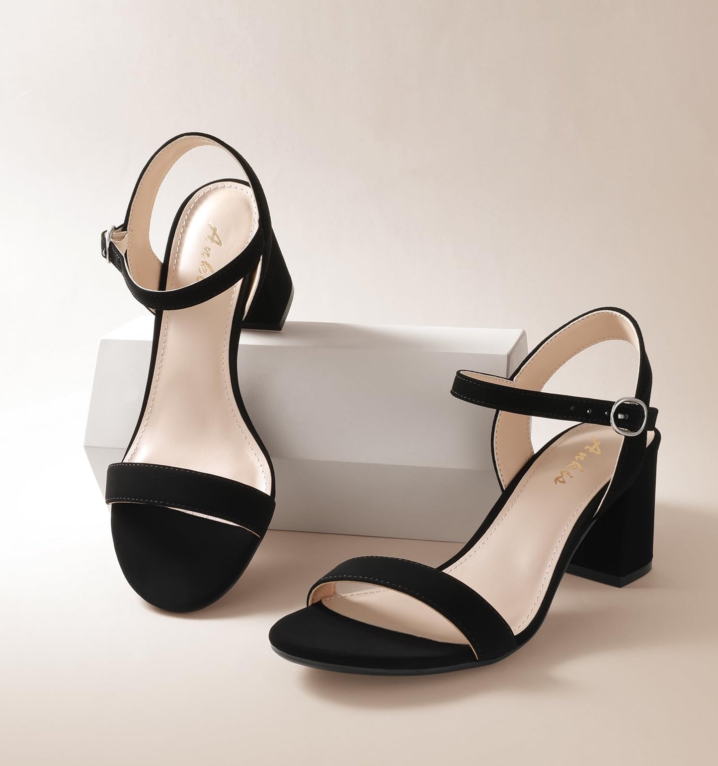 Ankis Nude Black Heels, 2.5'' Block Chunky White Clear Silver Heel Dressy Open Toe Heels For Women Ankle Strap Low Short Thick Strappy Dress Comfortable Sandal Casual Party Wedding Event Summer Shoes - Xpressa