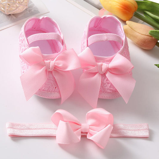 Baby Shoes Hair Band Set European And American Cute Bow Princess Shoes - Xpressa
