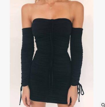 Bandage Dress Women Sexy Off Shoulder Long Sleeve Slim Elastic Bodycon Party Dresses Gowns - Xpressa