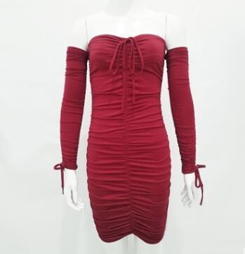 Bandage Dress Women Sexy Off Shoulder Long Sleeve Slim Elastic Bodycon Party Dresses Gowns - Xpressa