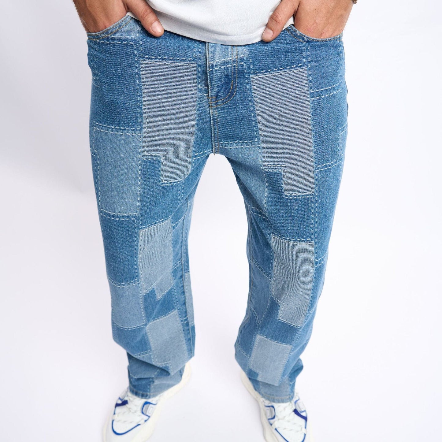 Brand Patch Stitch Elastic Jeans Men's - Xpressa