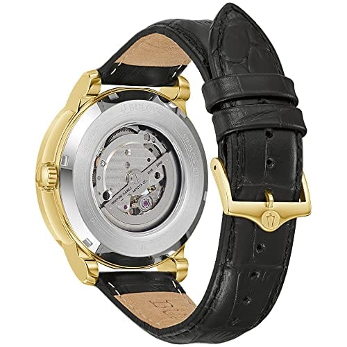 Bulova Men's Classic 3 - Hand Automatic Leather Strap Watch, 21 - Jewels, Hack Feature, Luminous Hands and Markers,Open Aperture and Exhibition Case Back - Xpressa