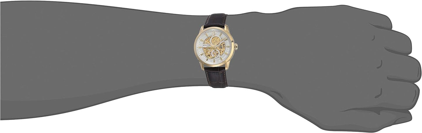 Bulova Men's Classic Sutton Automatic Skeleton Dial Brown Leather Strap Watch | 43mm | 97A138 - Xpressa