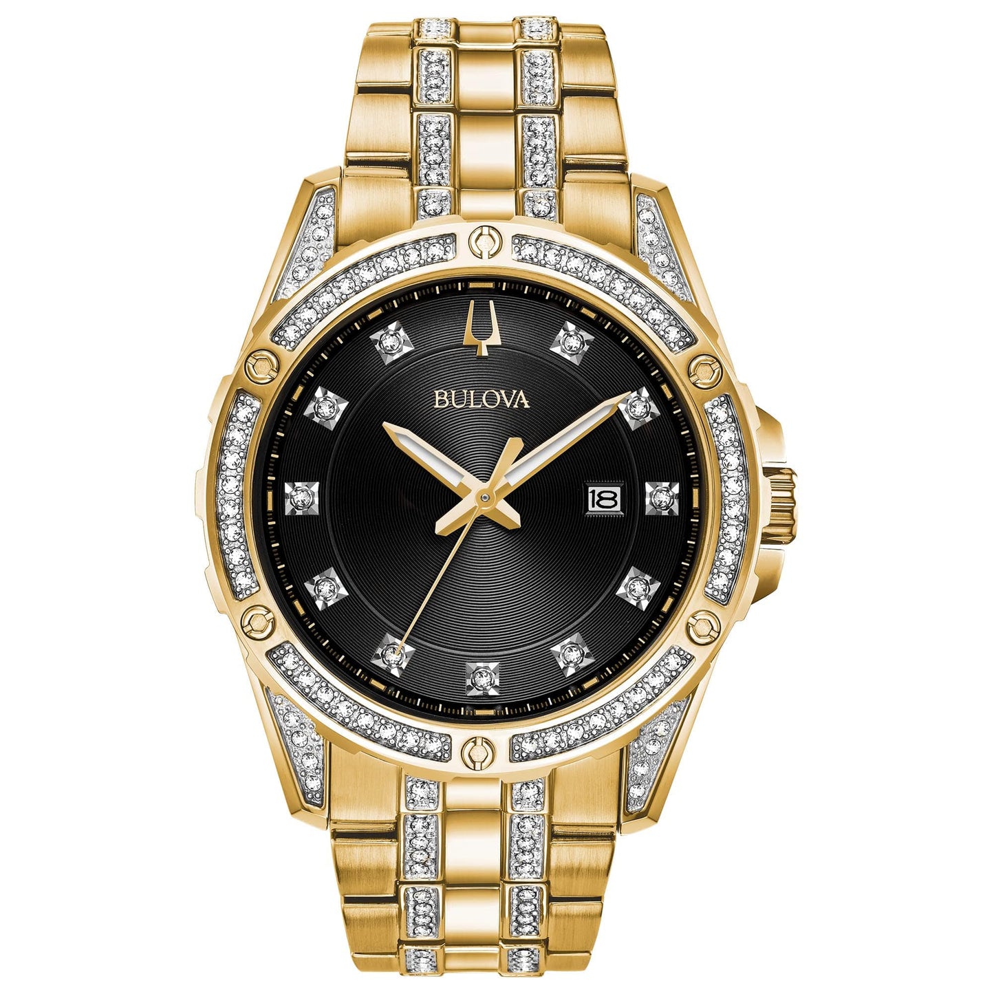 Bulova Men's Crystal Accented Gift Set with 3 - Hand Date Quartz Watch and Dog Tag Box Chain Necklace - Xpressa