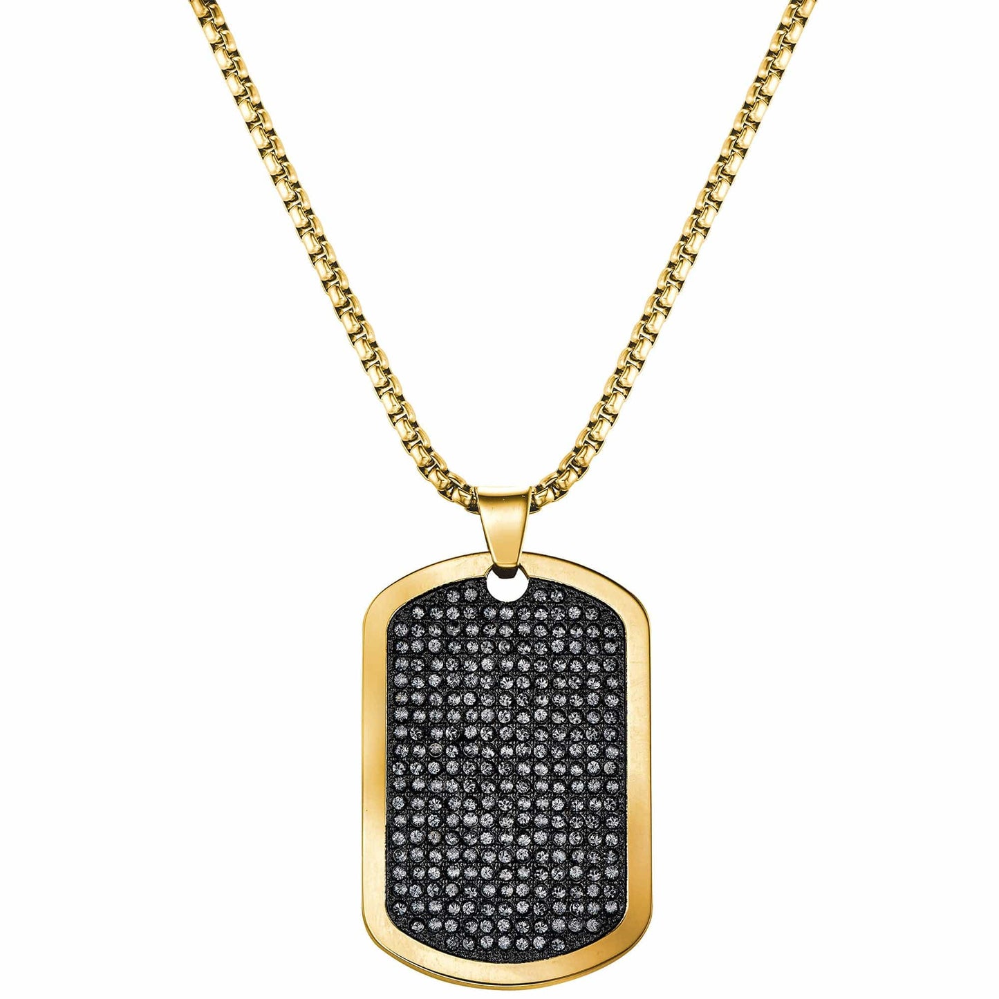 Bulova Men's Crystal Accented Gift Set with 3 - Hand Date Quartz Watch and Dog Tag Box Chain Necklace - Xpressa