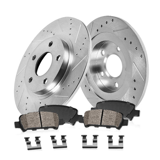 Callahan Rear Drilled Slotted Brake Disc Rotors and Ceramic Brake Pads + Hardware Brake Kit For 2009 2010 2011 2012 2013 2014 2015 2016 Toyota Venza - Xpressa