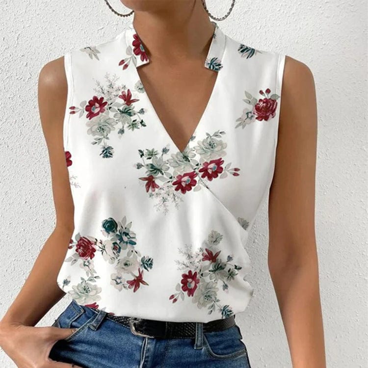 Casual Printed Tops Summer V - neck Sleeveless T-shirt Womens Clothing - Xpressa