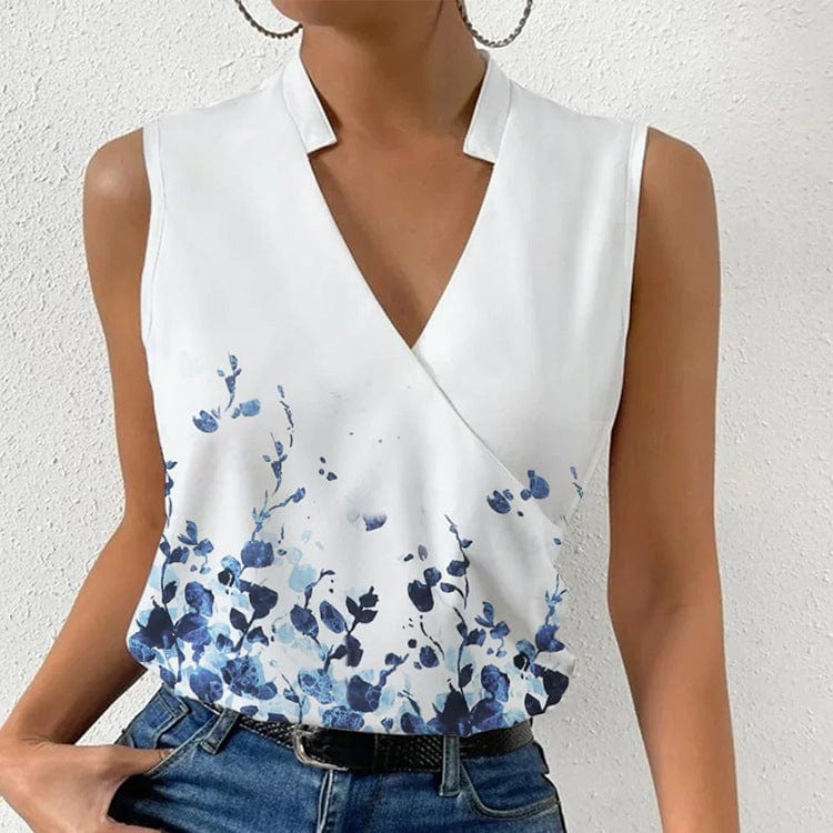 Casual Printed Tops Summer V - neck Sleeveless T-shirt Womens Clothing - Xpressa