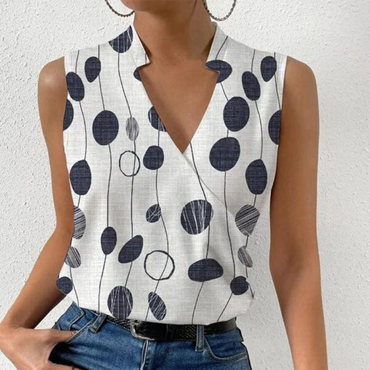 Casual Printed Tops Summer V - neck Sleeveless T-shirt Womens Clothing - Xpressa