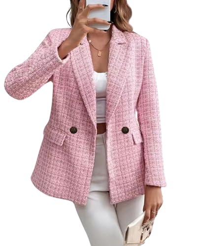 chouyatou Women's Double Breasted Tweed Blazer Jacket Business Casual Dressy Blazer Office Work Suits - Xpressa