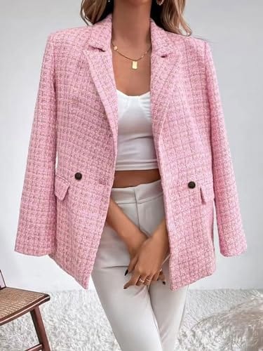 chouyatou Women's Double Breasted Tweed Blazer Jacket Business Casual Dressy Blazer Office Work Suits - Xpressa