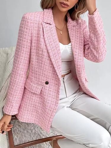 chouyatou Women's Double Breasted Tweed Blazer Jacket Business Casual Dressy Blazer Office Work Suits - Xpressa