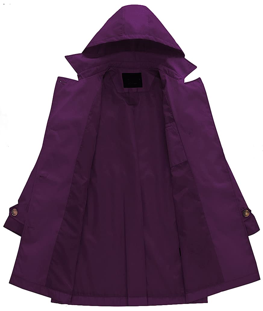 Chrisuno Women's Double Breasted Trench Coats Mid - Length Belted Overcoat Long Dress Jacket with Detachable Hood - Xpressa