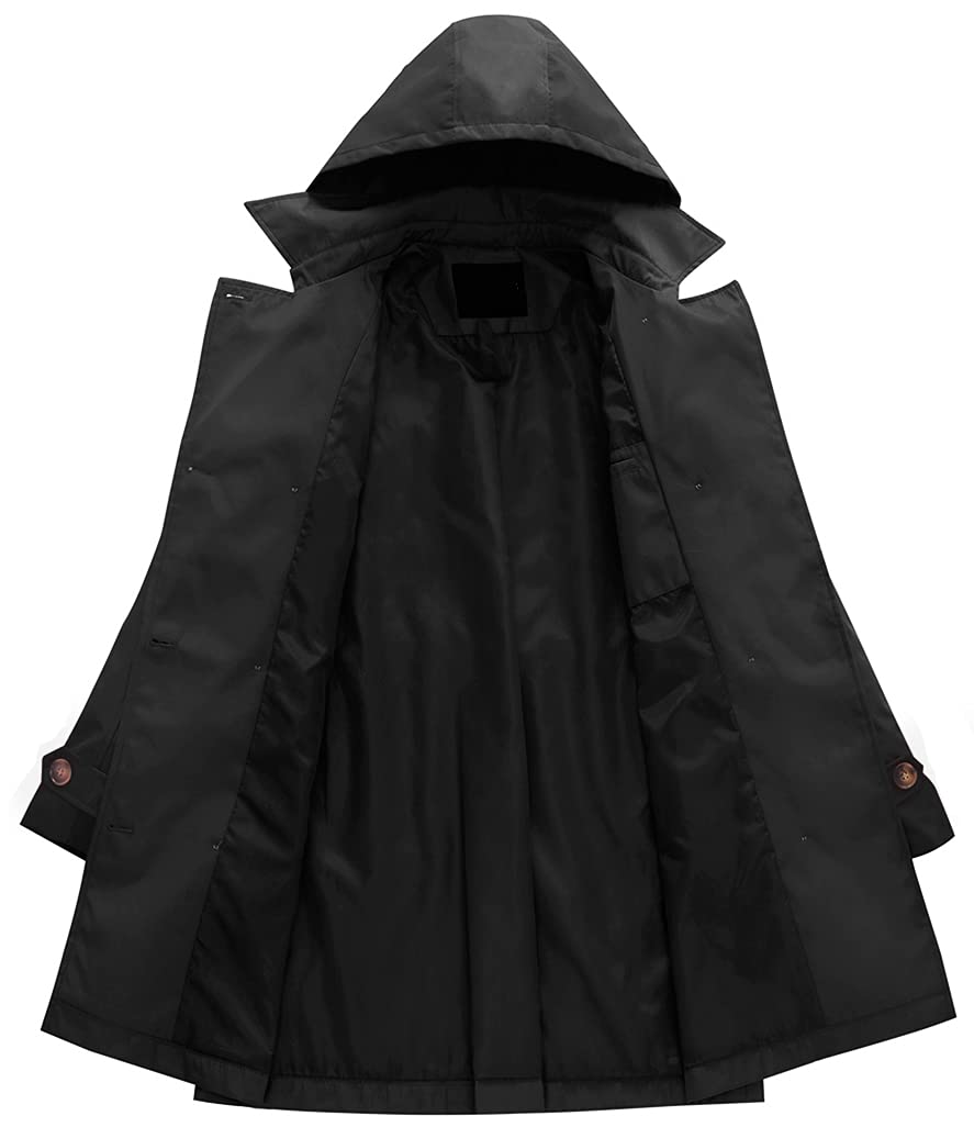 Chrisuno Women's Double Breasted Trench Coats Mid - Length Belted Overcoat Long Dress Jacket with Detachable Hood - Xpressa