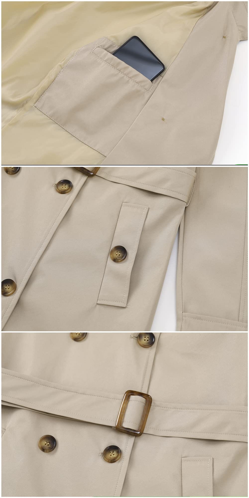 Chrisuno Women's Double Breasted Trench Coats Mid - Length Belted Overcoat Long Dress Jacket with Detachable Hood - Xpressa