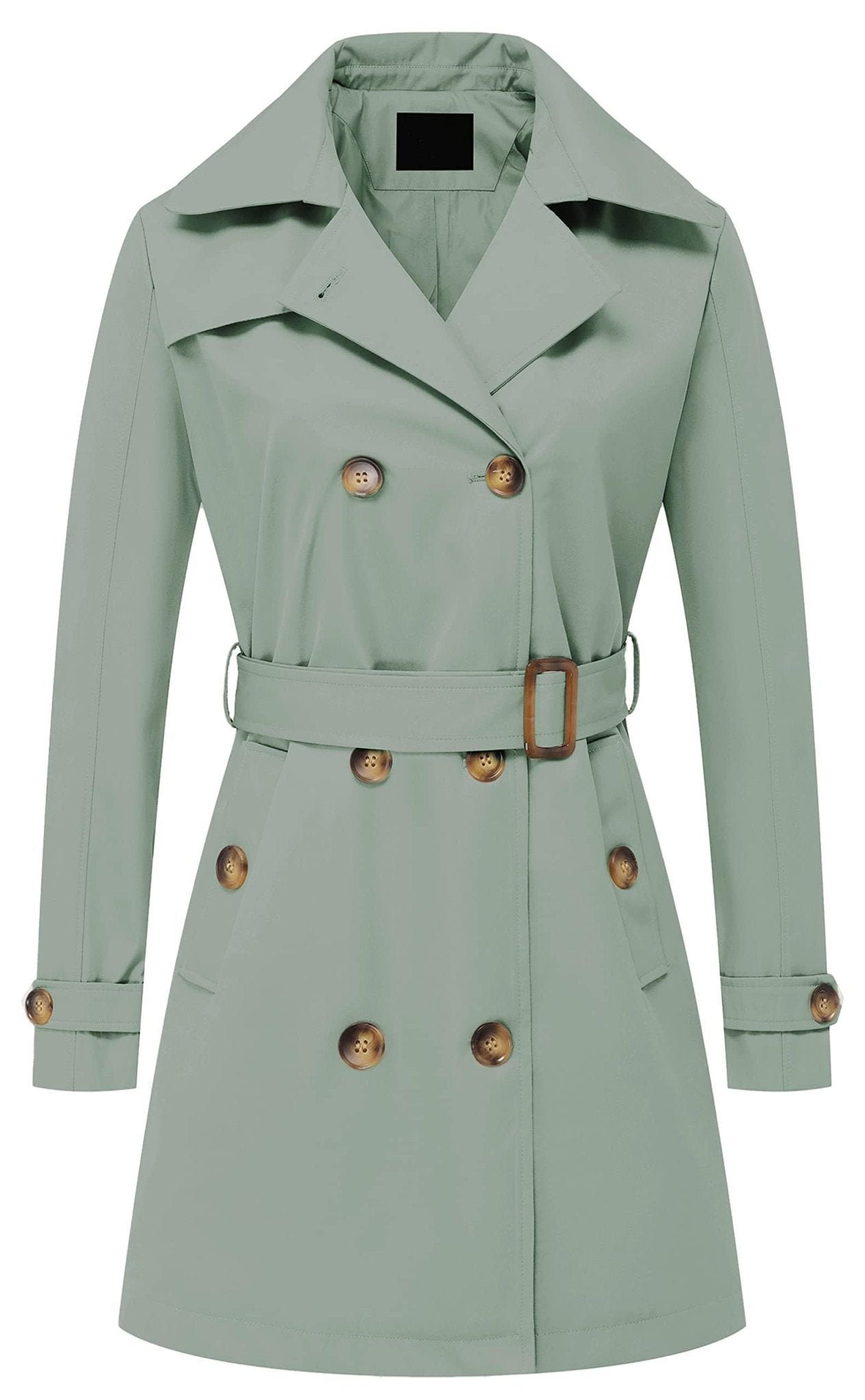 Chrisuno Women's Double Breasted Trench Coats Mid - Length Belted Overcoat Long Dress Jacket with Detachable Hood - Xpressa