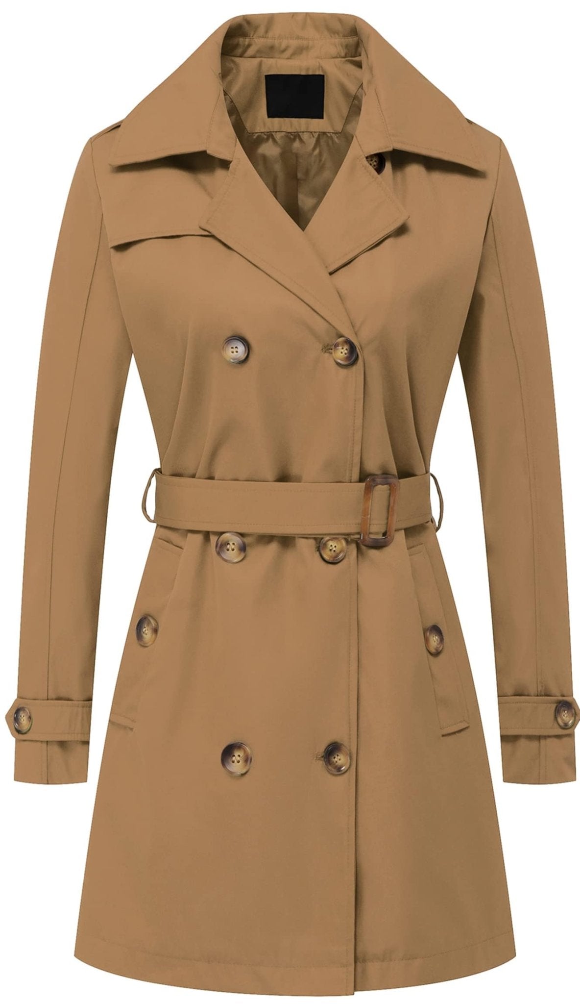 Chrisuno Women's Double Breasted Trench Coats Mid - Length Belted Overcoat Long Dress Jacket with Detachable Hood - Xpressa