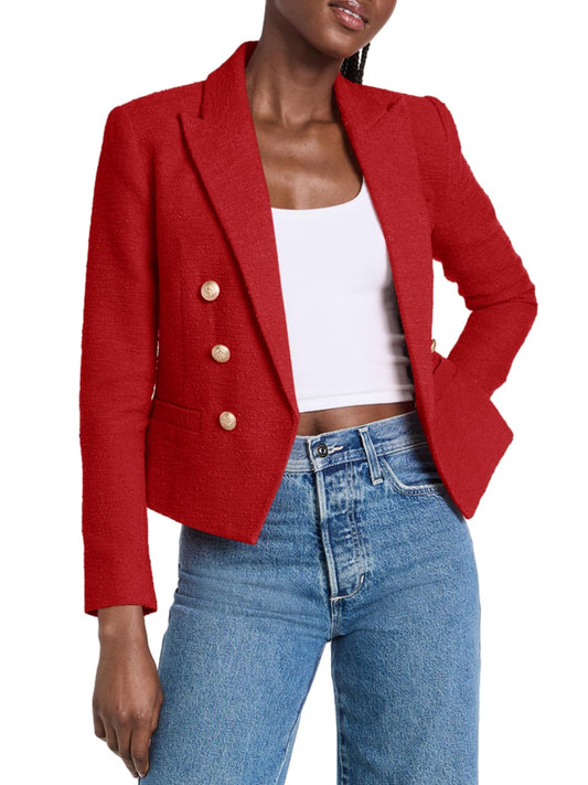 Cicy Bell Women Double Breasted Cropped Blazer Jackets Lapel Open Front Long Sleeve Business Suit Jackets with Pocket - Xpressa
