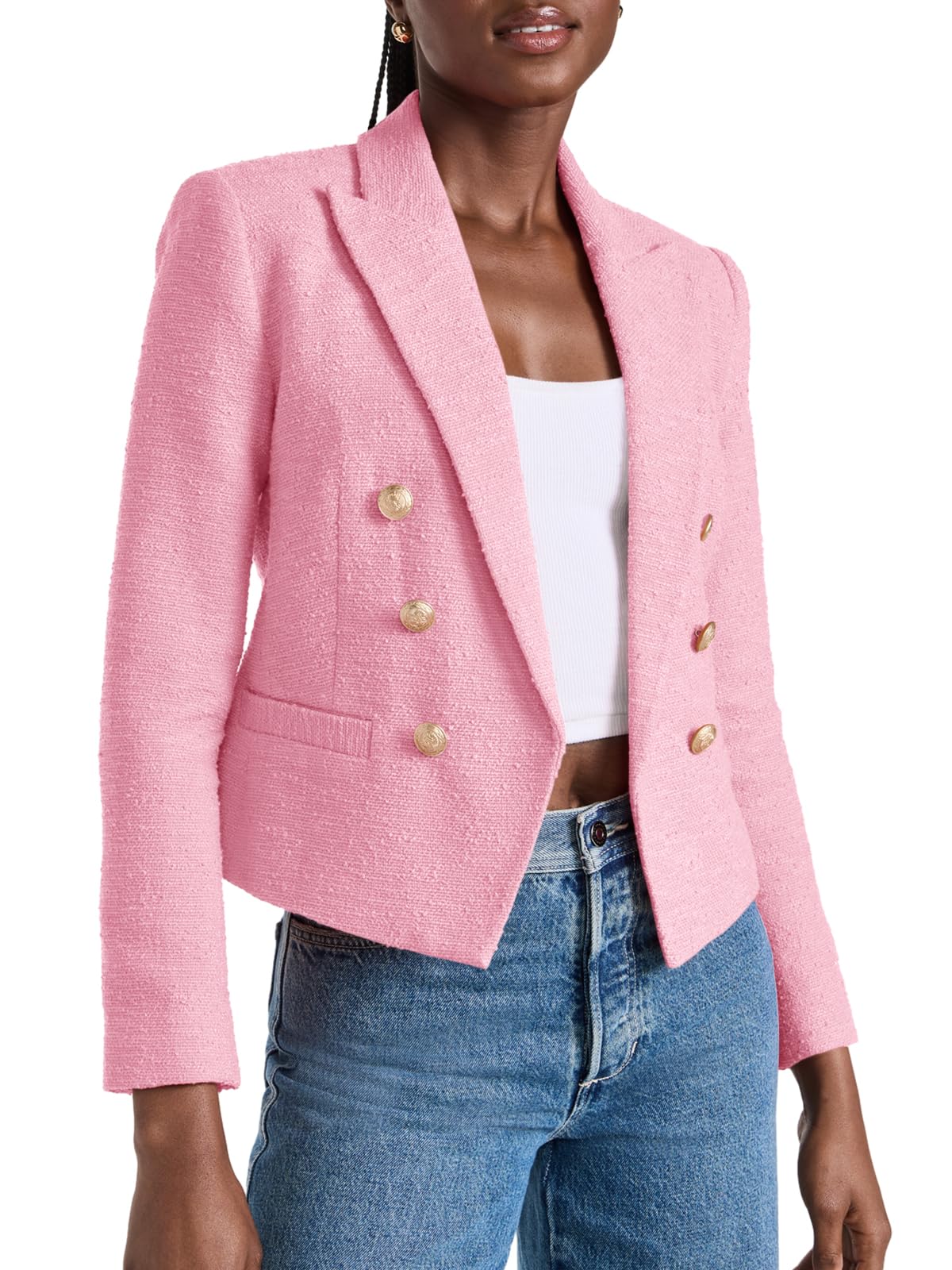 Cicy Bell Women Double Breasted Cropped Blazer Jackets Lapel Open Front Long Sleeve Business Suit Jackets with Pocket - Xpressa