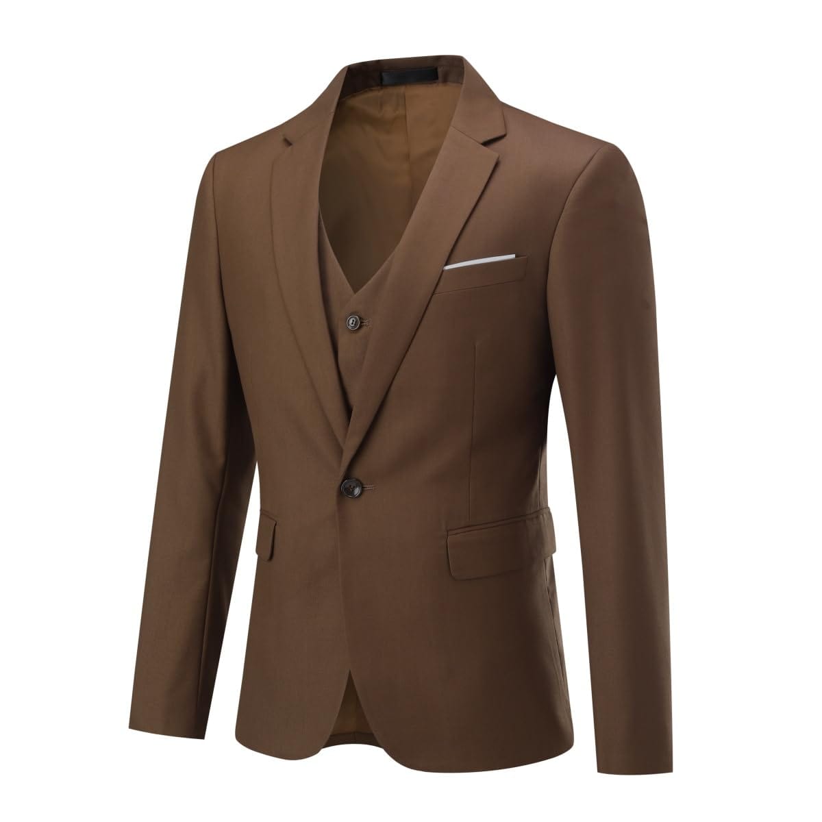 Cloudstyle Mens 3 - Piece Suit Notched Lapel One Button Slim Fit Formal Jacket Vest Pants Set - Xpressa
