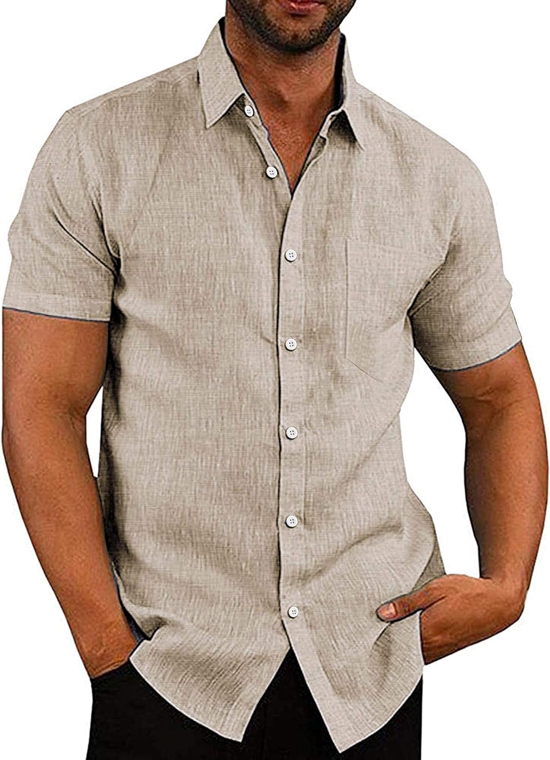 COOFANDY Men's Linen Shirts Casual Button Down Short Sleeve Summer Beach Shirt Hawaiian Vacation Shirts - Xpressa