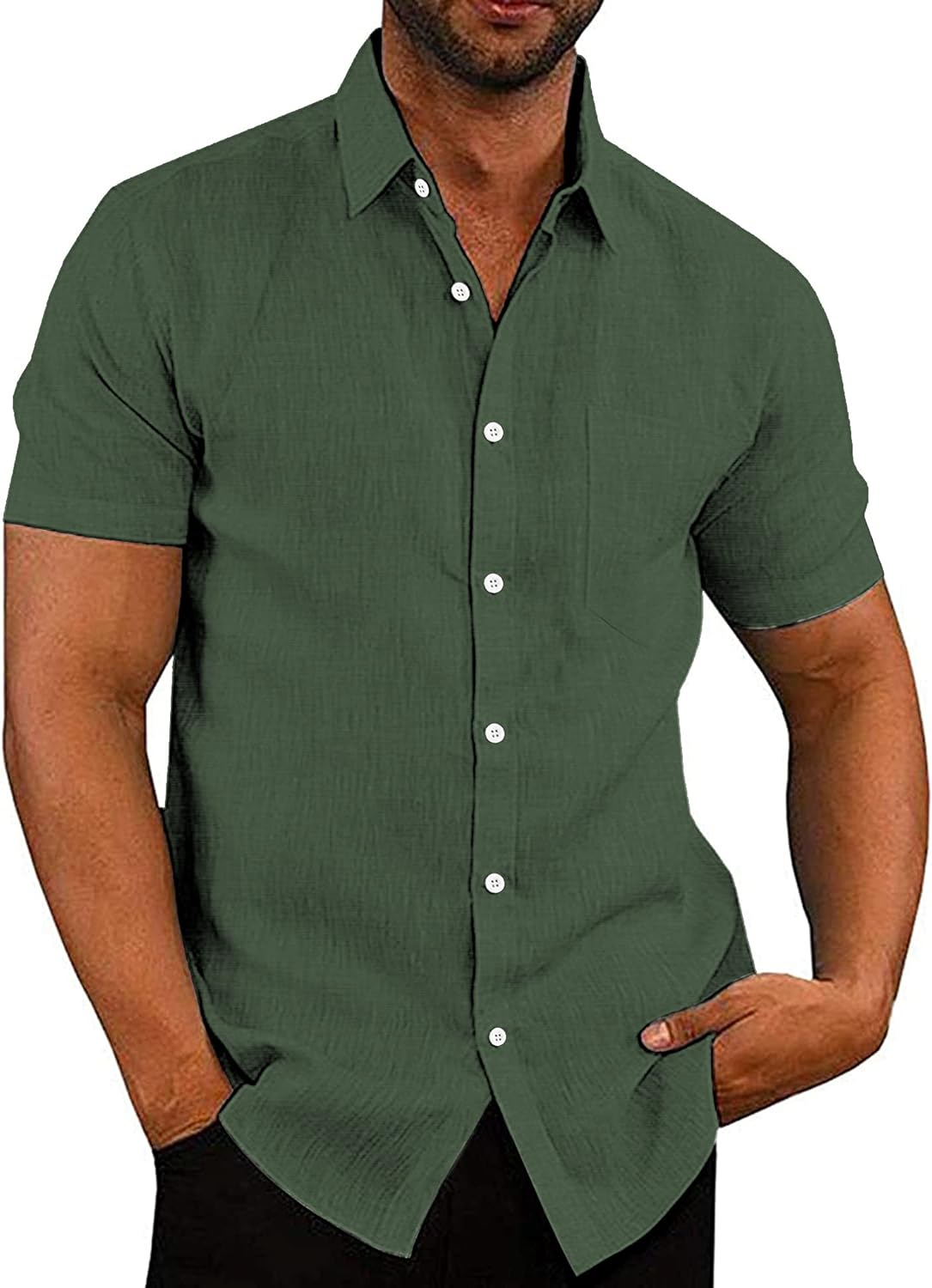 COOFANDY Men's Linen Shirts Casual Button Down Short Sleeve Summer Beach Shirt Hawaiian Vacation Shirts - Xpressa